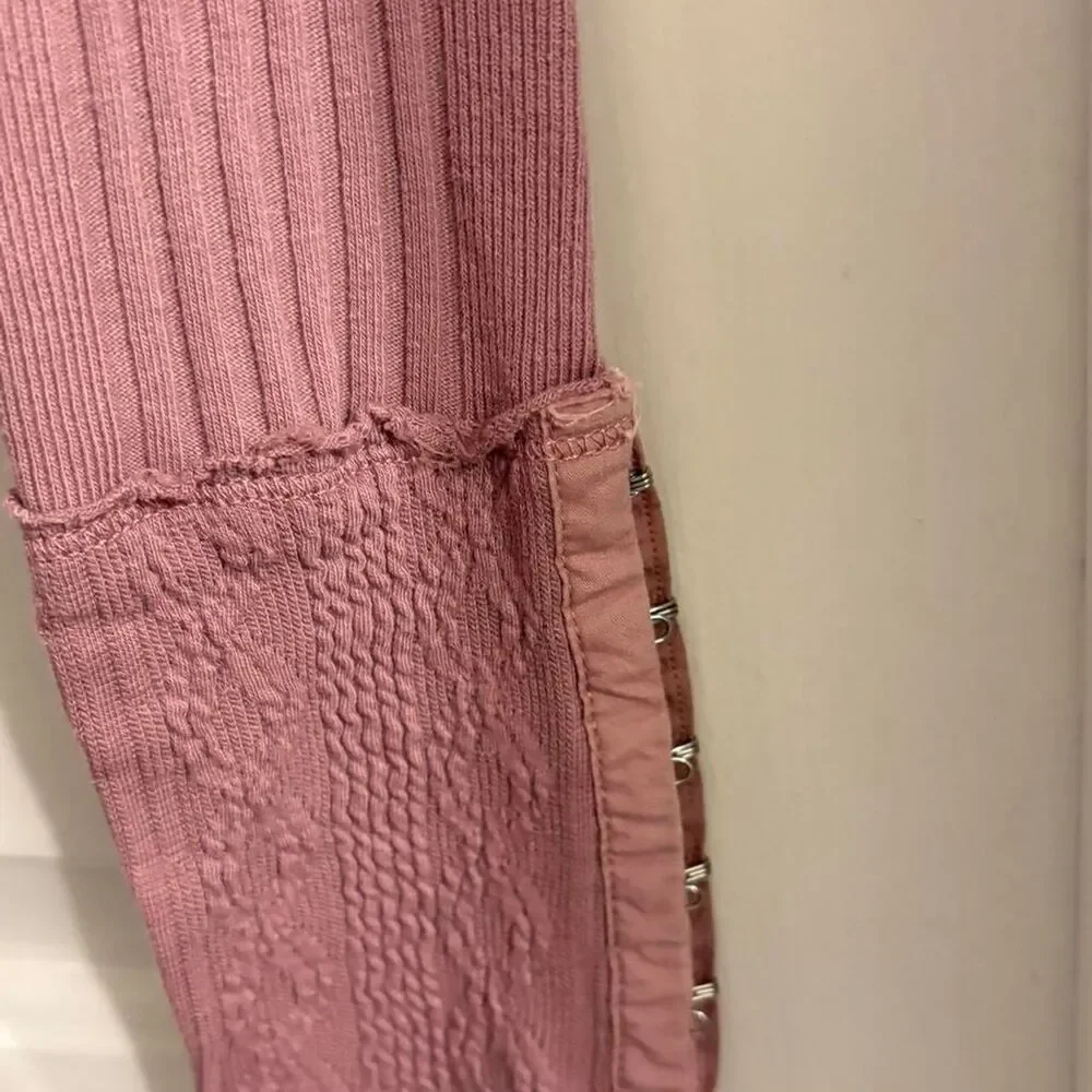 Free people boho Women's XS long sleeve Pink coquette textured romantic Bodysuit